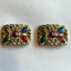 Vintage Elegant Multicolor  Enamel,Gold Tone Shoe Clips